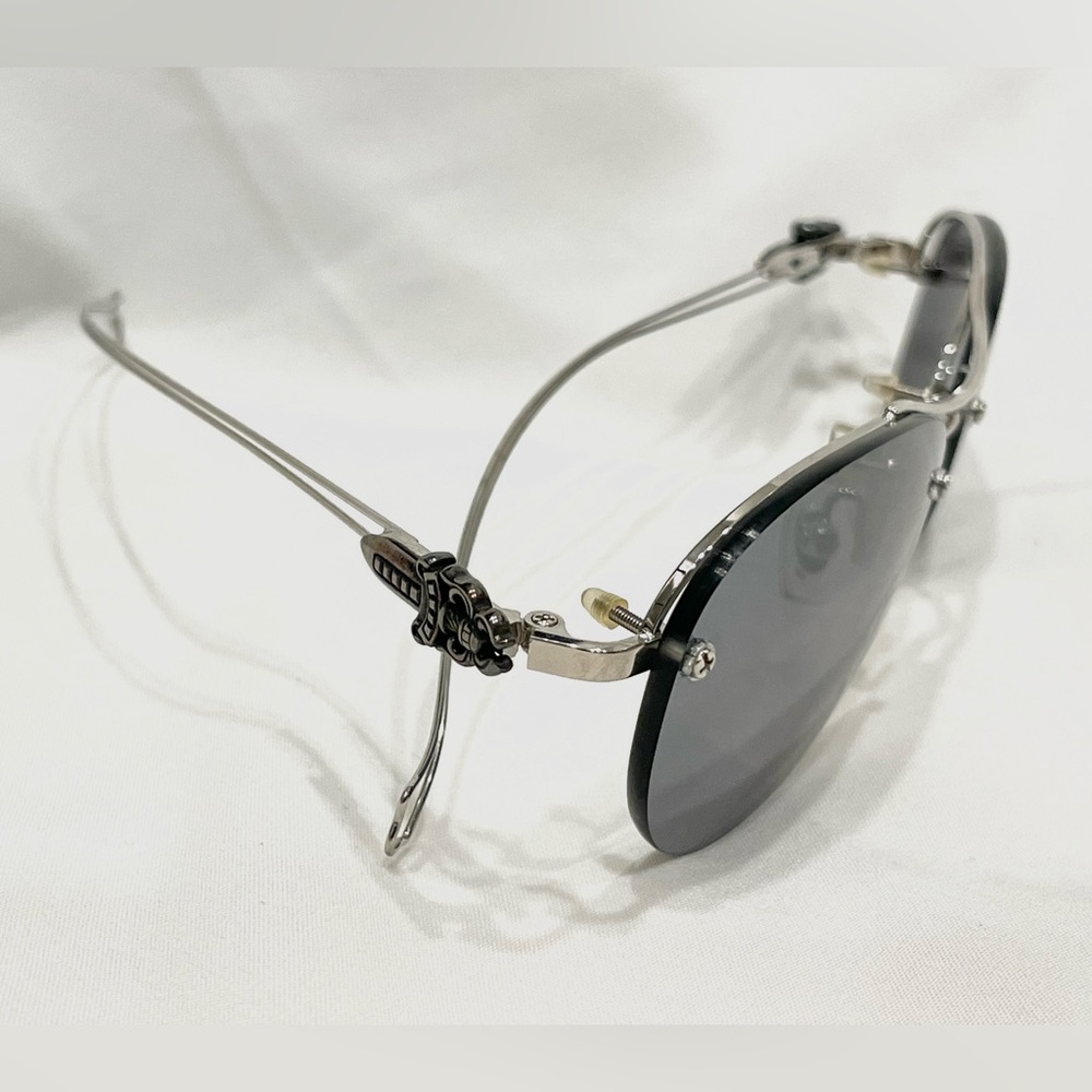 CHROME HEARTS Vintage NWOT Sterling Silver Blue Wire Frame Metal Logo Sunglasses - Picture 5 of 13